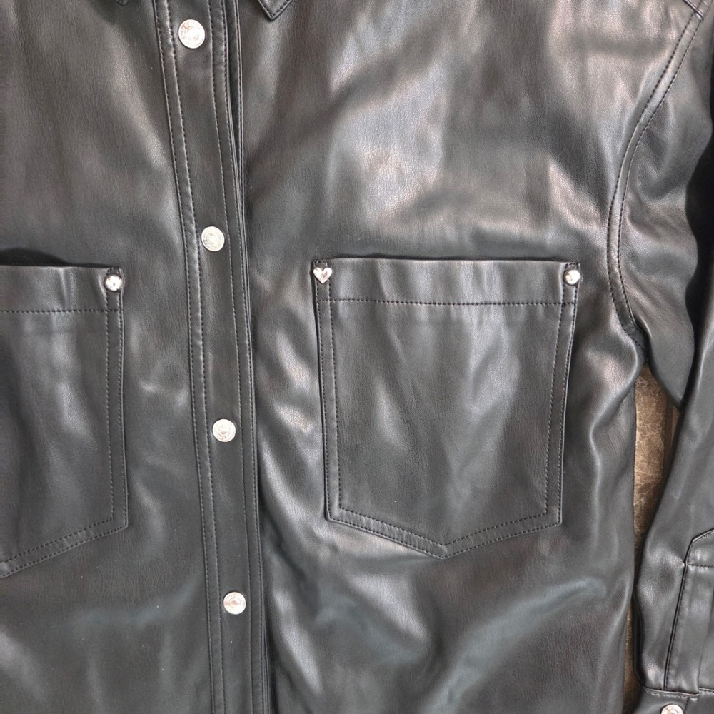 Juicy Couture Black‎ Faux Leather Shirt Jacket Heart Studs Womens S - Picture 7 of 9